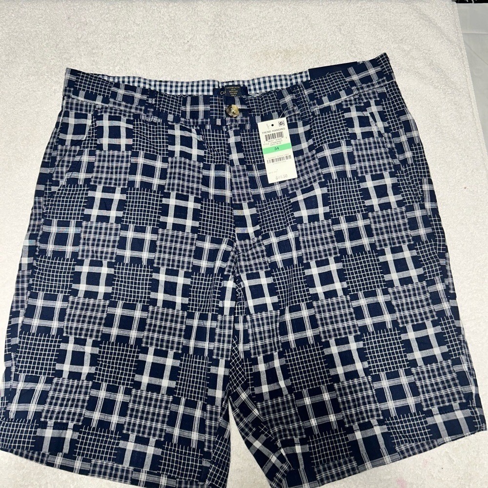 Club Room Blue and White Plaid Men's Flat Front Shorts Size 34W 9" Inseam NWT
